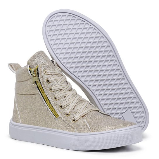 Tênis Cano Alto Feminino Treino Academia Fitness Com Zíper Brilho