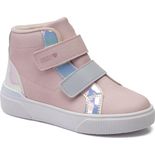 Tênis Cano Alto Infantil Menina Klin Abotinado holográfico Rosa