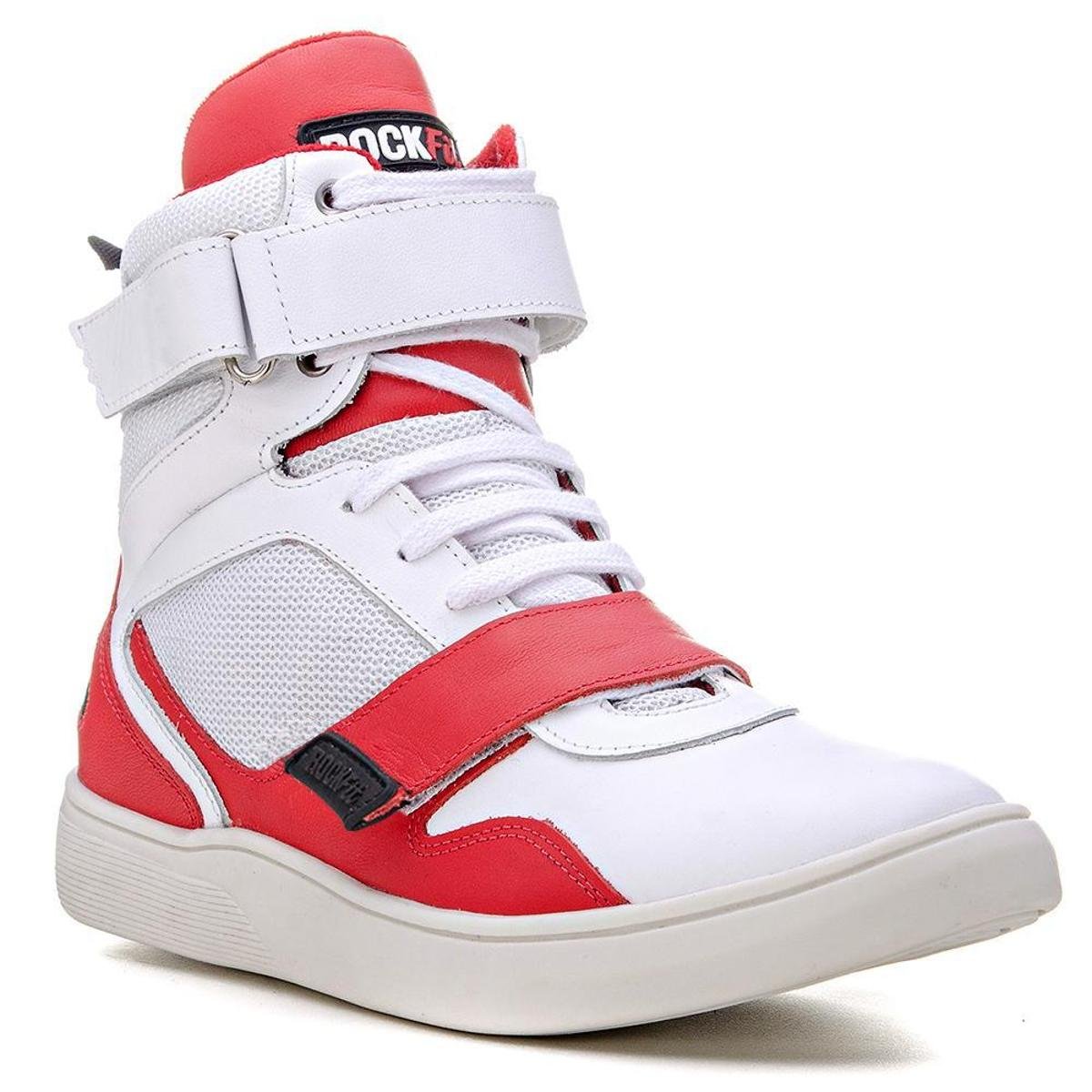 Tênis Cano Alto Masculino Rock Fit Strokes Branco e Vermelho Cor