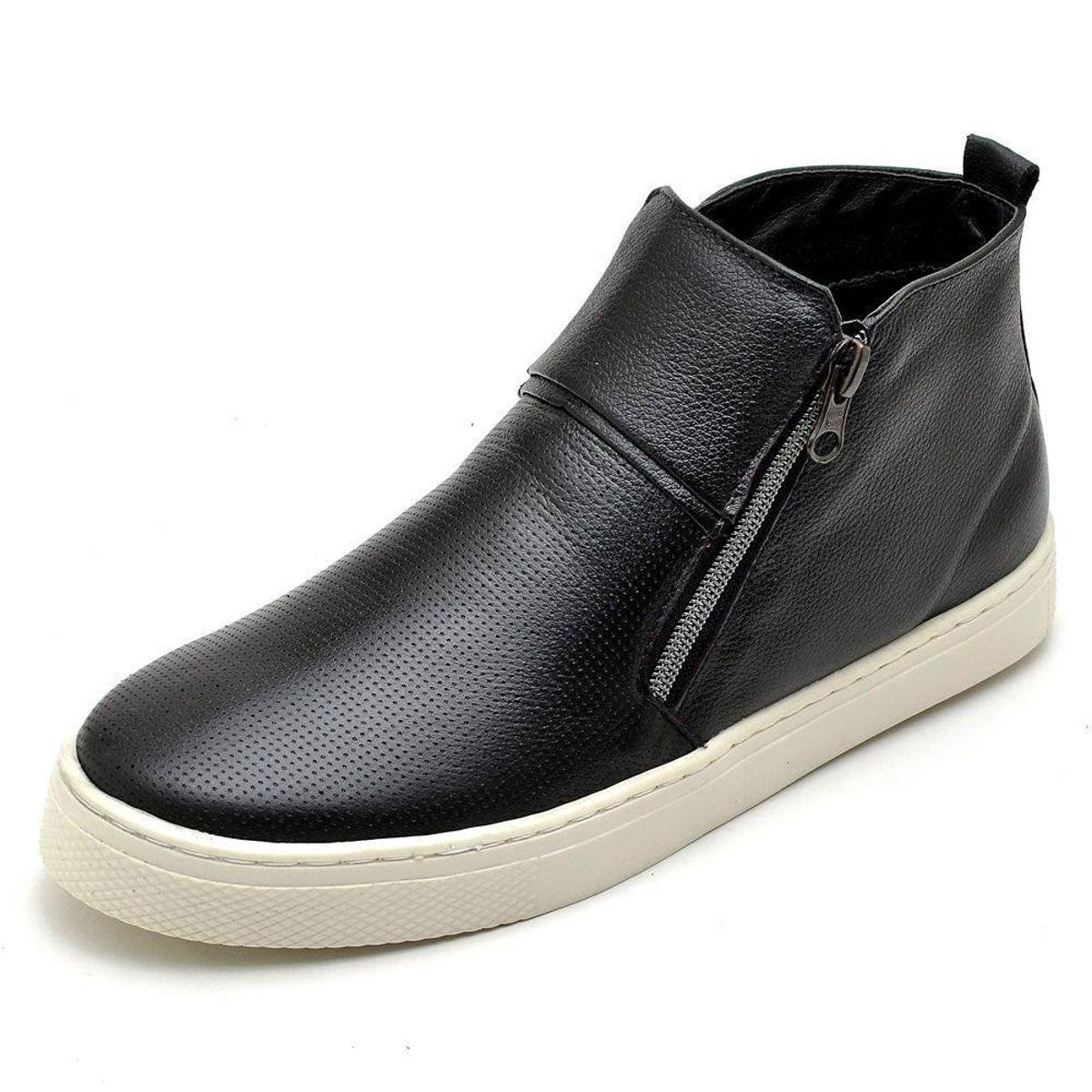 Tênis Cano Alto Slip On em Couro Legítimo Q&A Feminino Menor preço em Tênis Cano Alto Slip On em Couro Legítimo Q&A Feminino