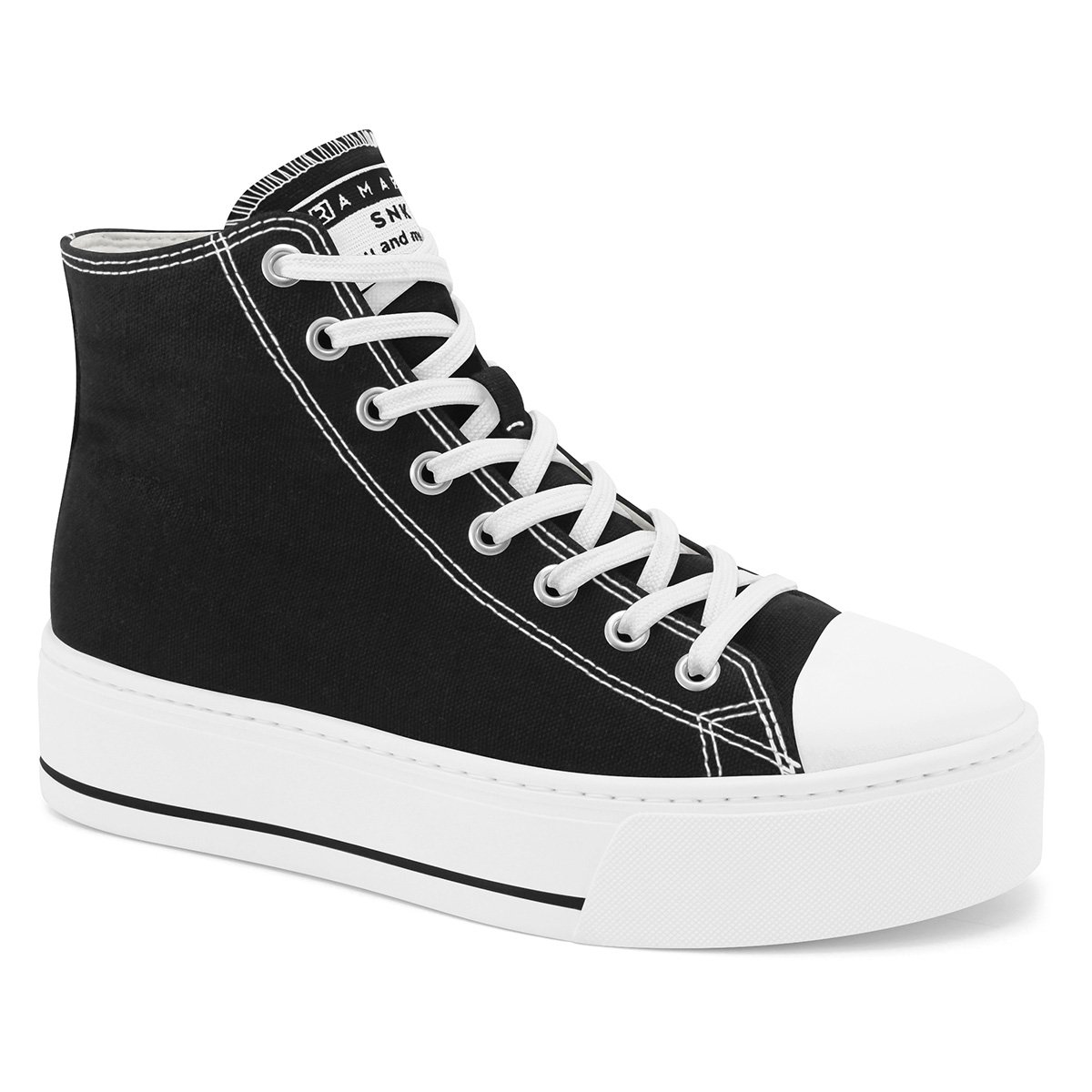 Tênis Cano Médio Ramarim Flatform Feminino - Preto+Branco Menor preço em Tênis Cano Médio Ramarim Flatform Feminino - Preto+Branco