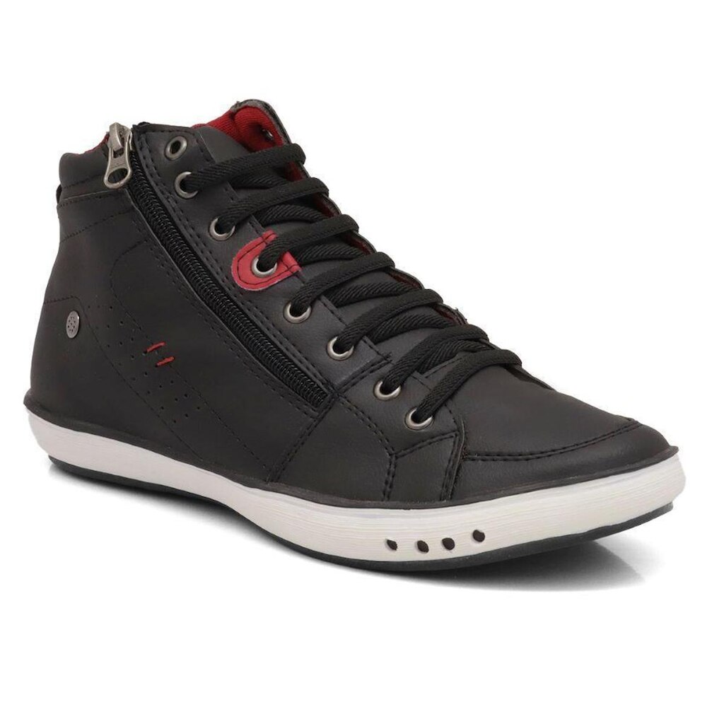 Tenis Casual Cano Curto Masculino com Cadarço Ziper Lateral e Sola Borracha Reta