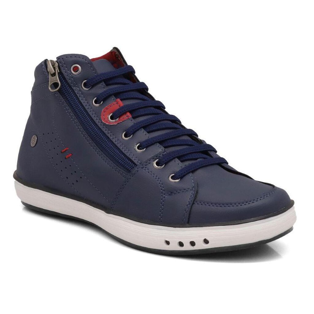 Tenis Casual Cano Curto Masculino com Cadarço Ziper Lateral e Sola Borracha Reta