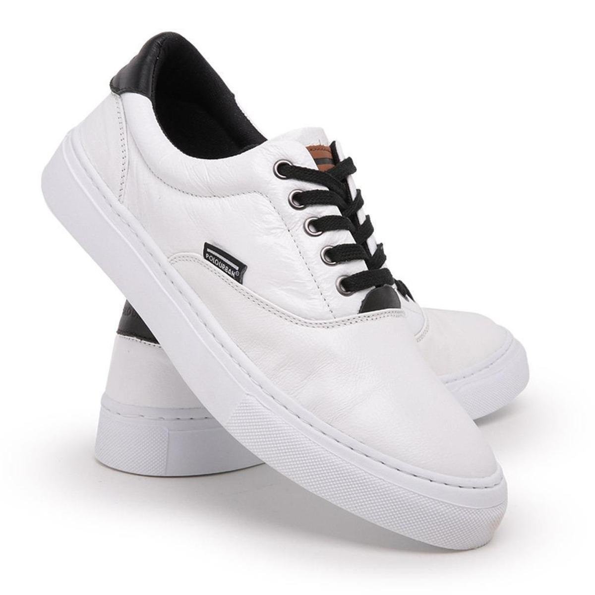 Tênis Casual Couro Polo Urban Liso Casual Conforto Masculino - Off White Menor preço em Tênis Casual Couro Polo Urban Liso Casual Conforto Masculino - Off White