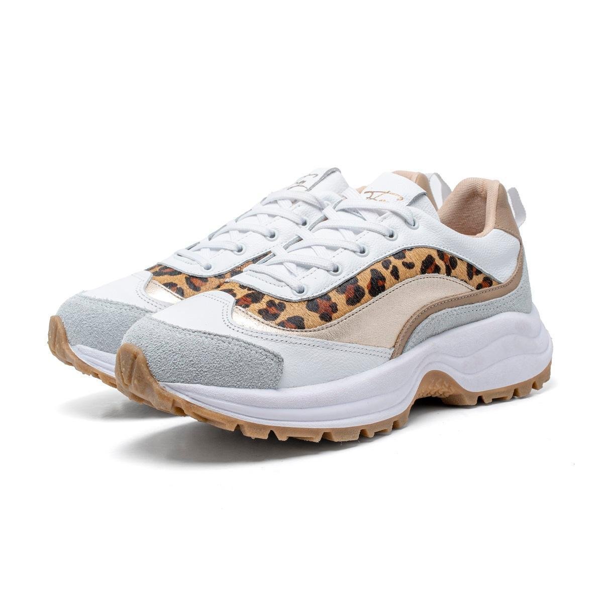 Tênis Casual Couro Sneaker Feminino Solado Chunky Tratorado