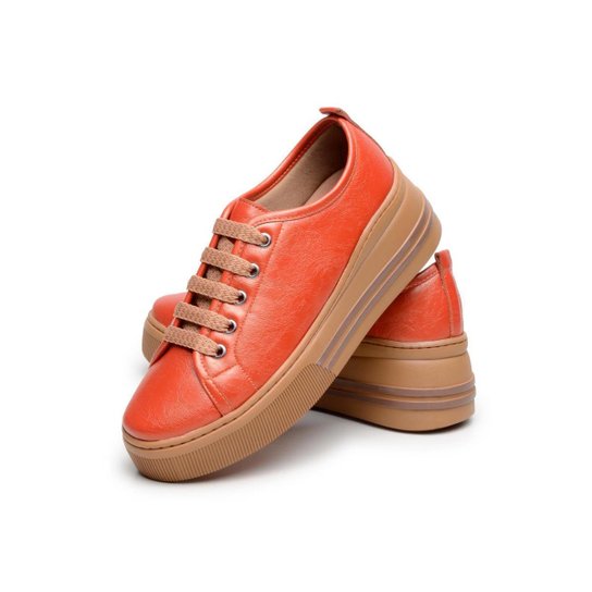 Tênis Casual DuduDias10 Sola Alta Feminino - Laranja