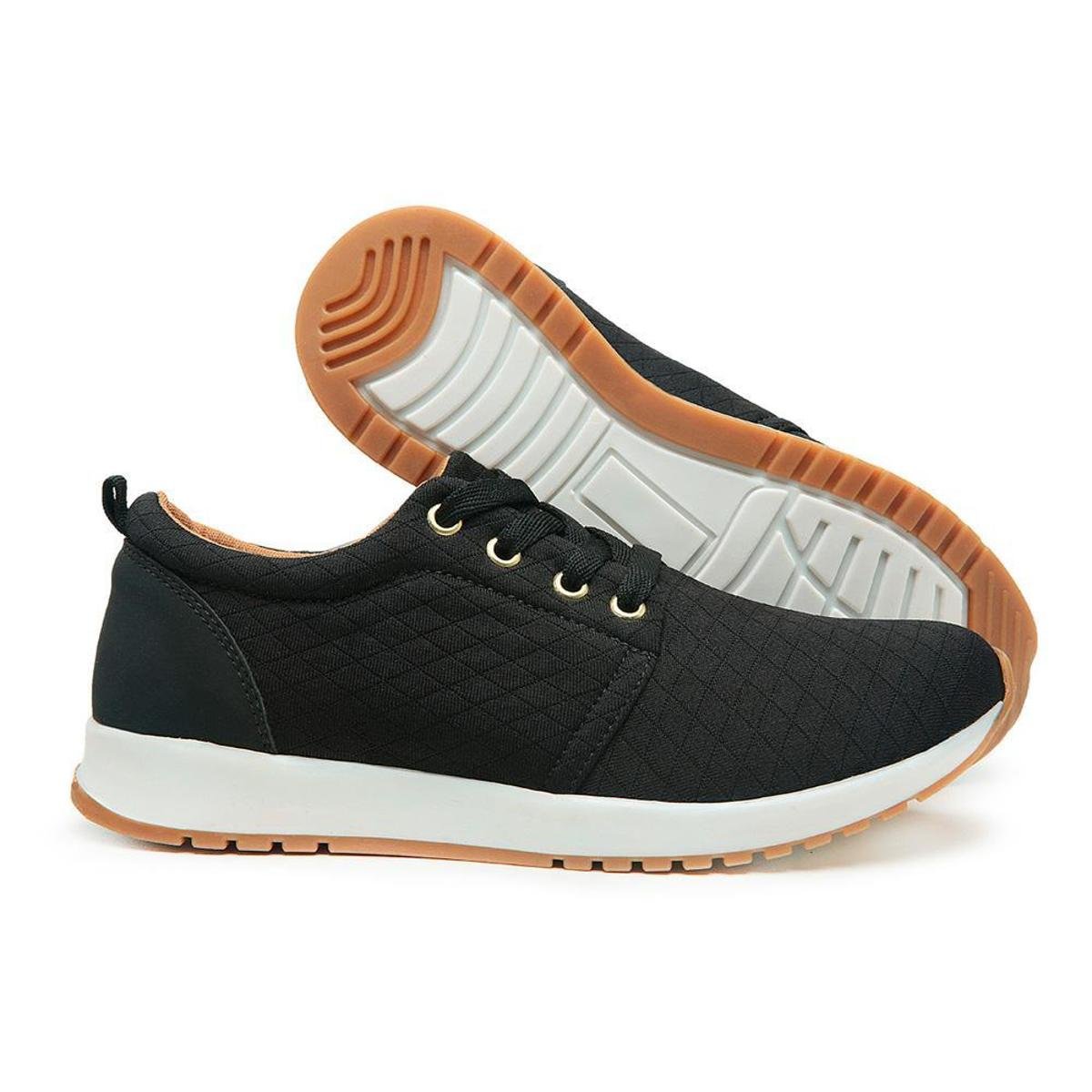 Tenis Casual em Feminino Calçados Detalhe Matelasse com Cadarço - Preto |  Zattini