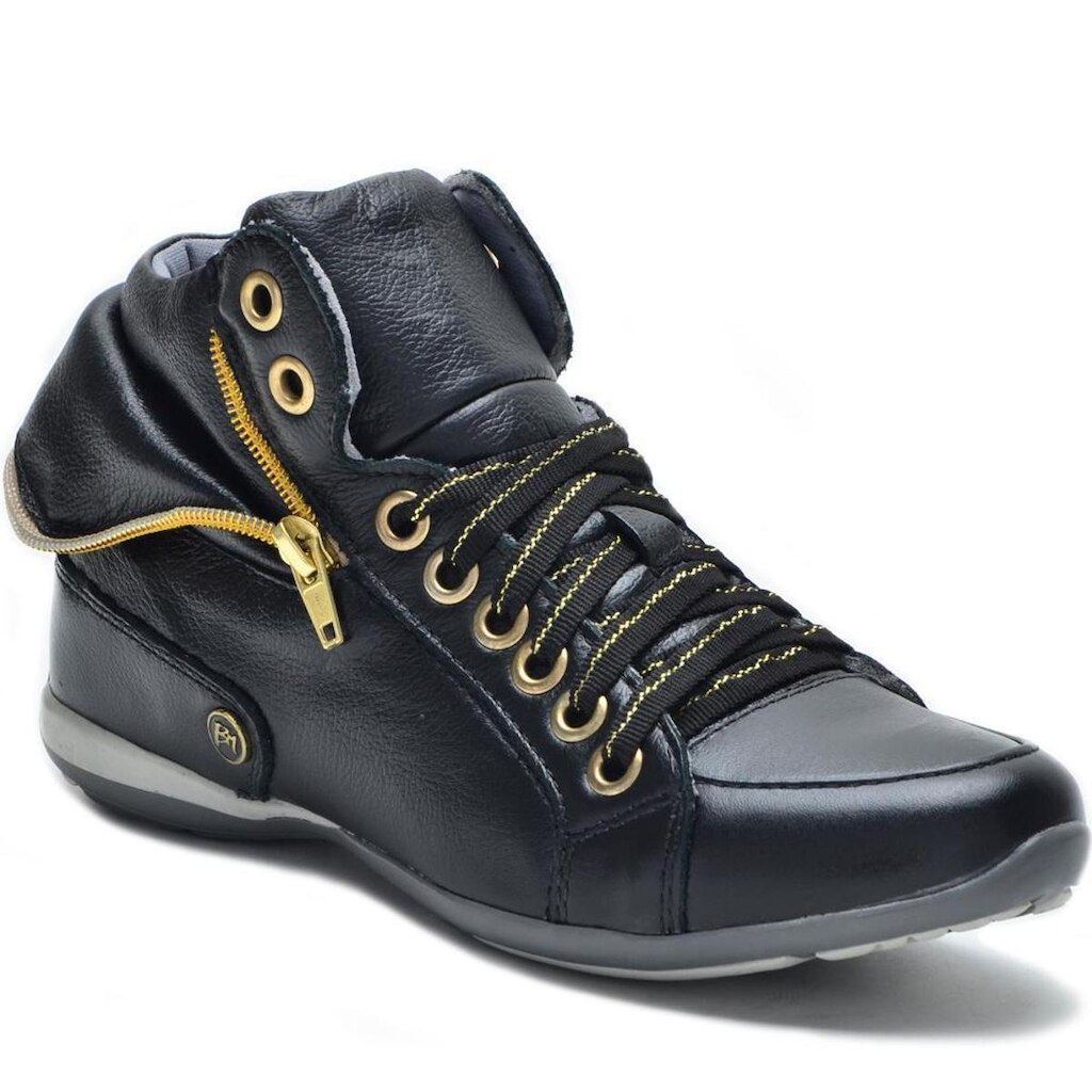Tênis Casual Feminino Cano Alto Couro Palmilha Gel Conforto