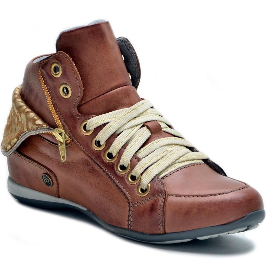 Tênis Casual Feminino Cano Alto Couro Palmilha Gel Conforto