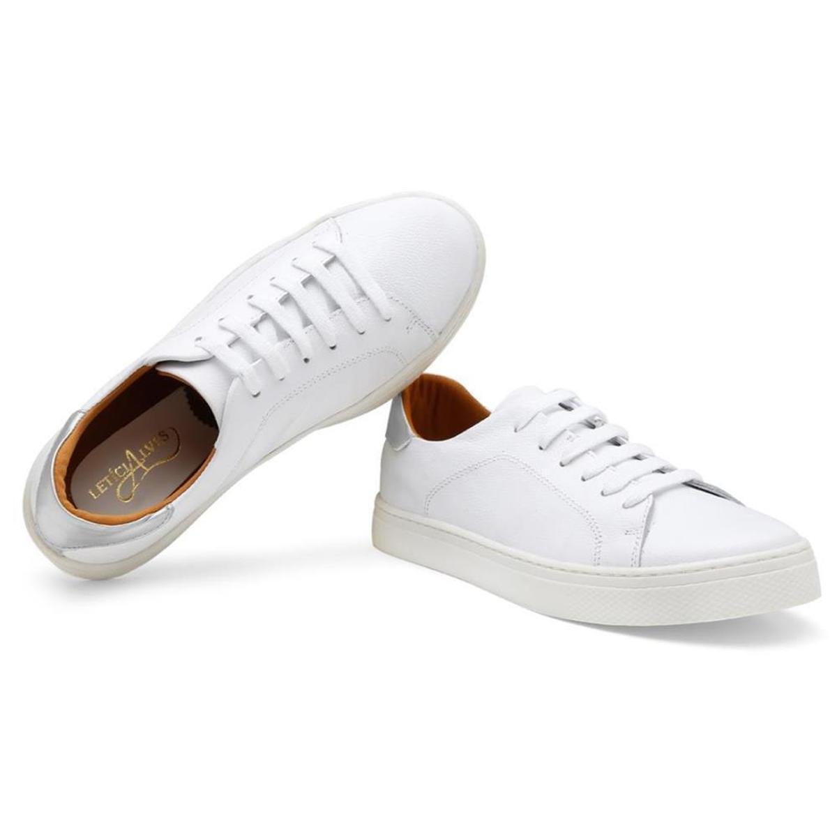 Tênis Casual Feminino Couro Detalhe Metalizado Conforto Menor preço em Tênis Casual Feminino Couro Detalhe Metalizado Conforto
