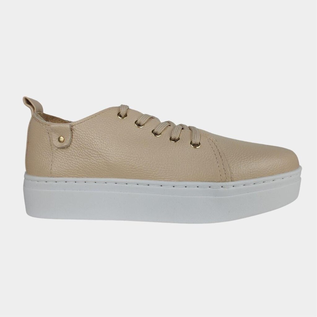 Tênis Casual Feminino Em Couro Legítimo Parvas Flat