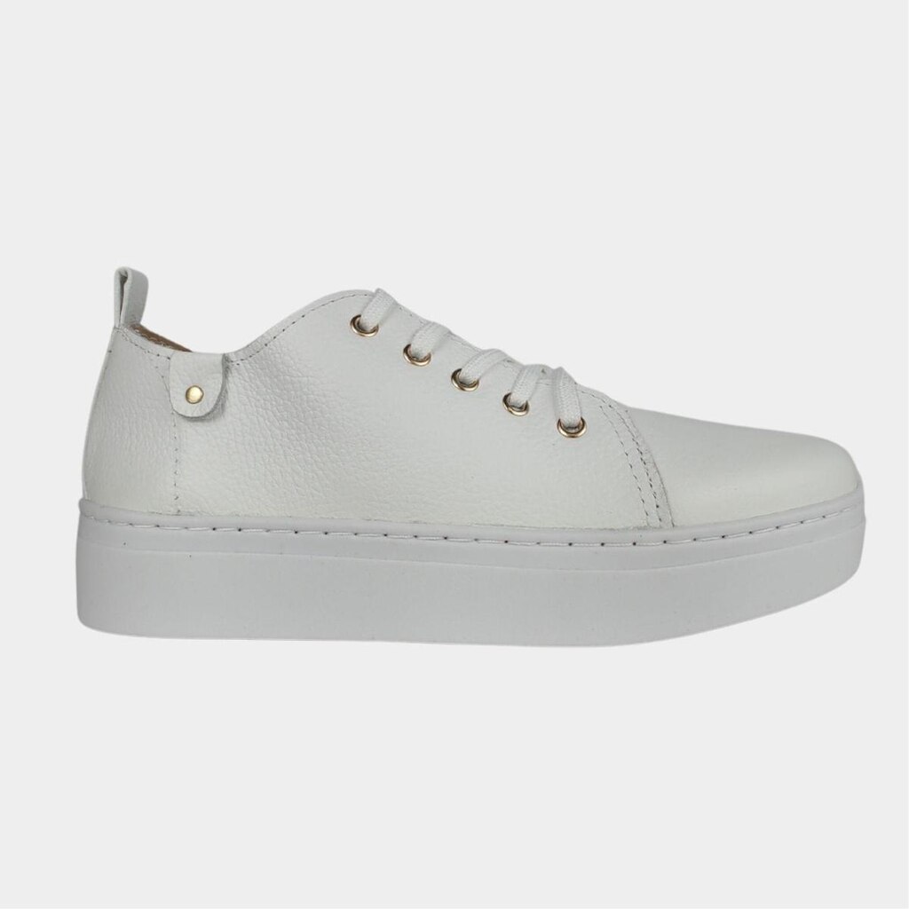 Tênis Casual Feminino Em Couro Legítimo Parvas Flat