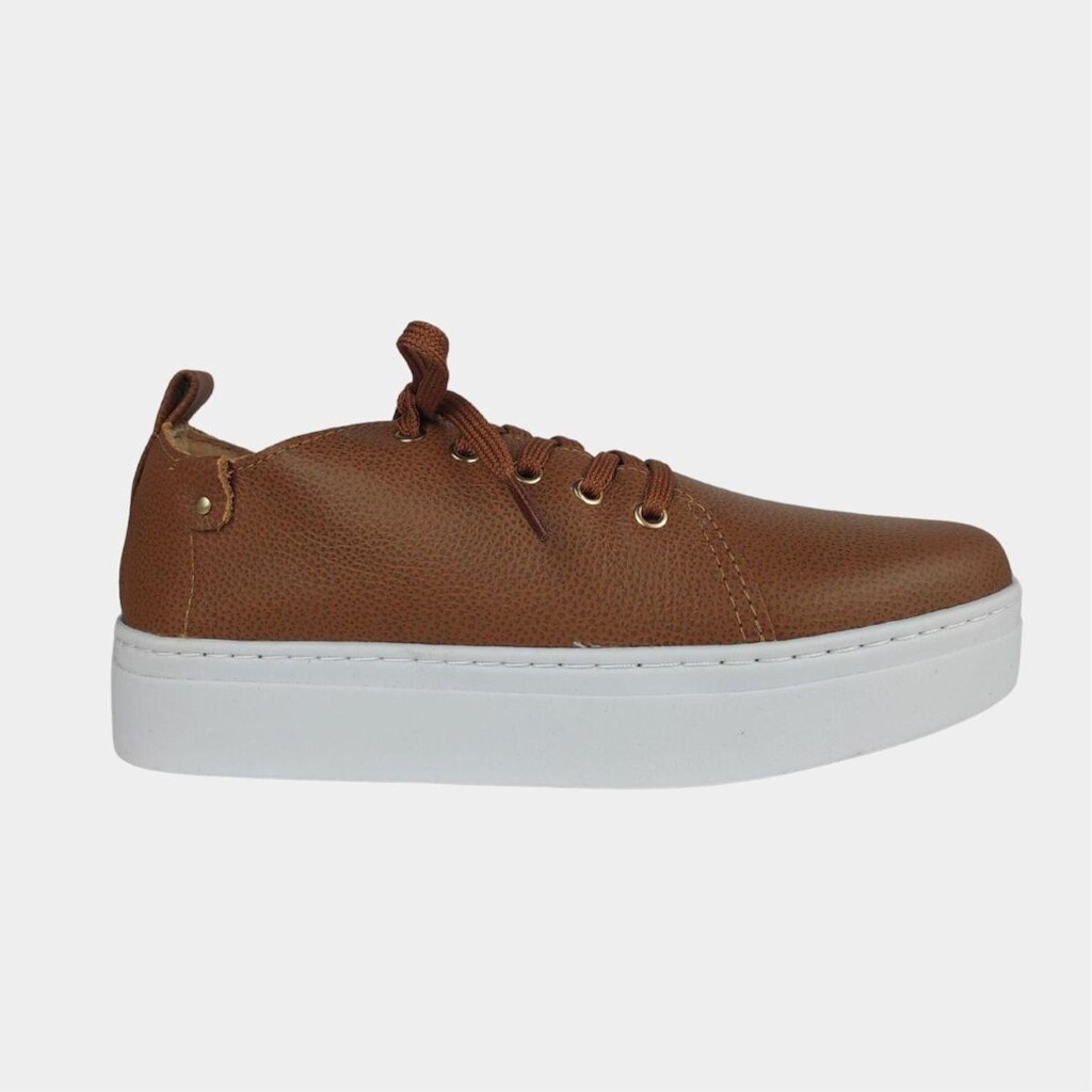 Tênis Casual Feminino Em Couro Legítimo Parvas Flat