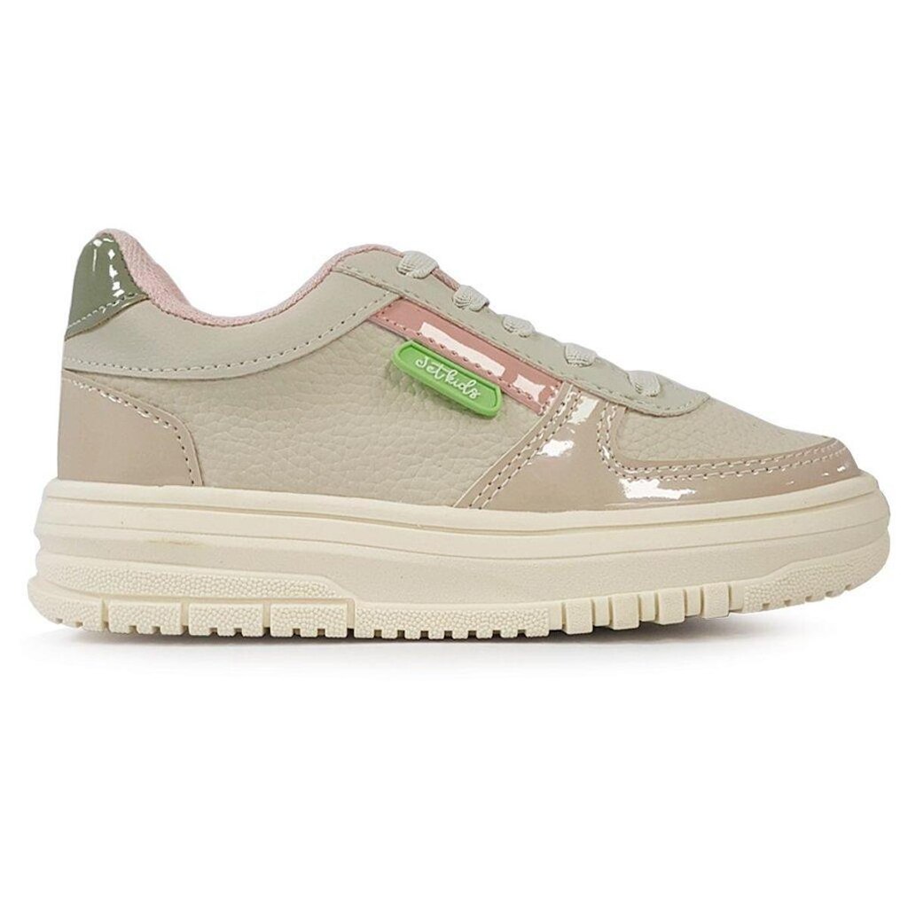 Tênis Casual Jet Kids Bege Cadarço Elástico Infantil Meninas