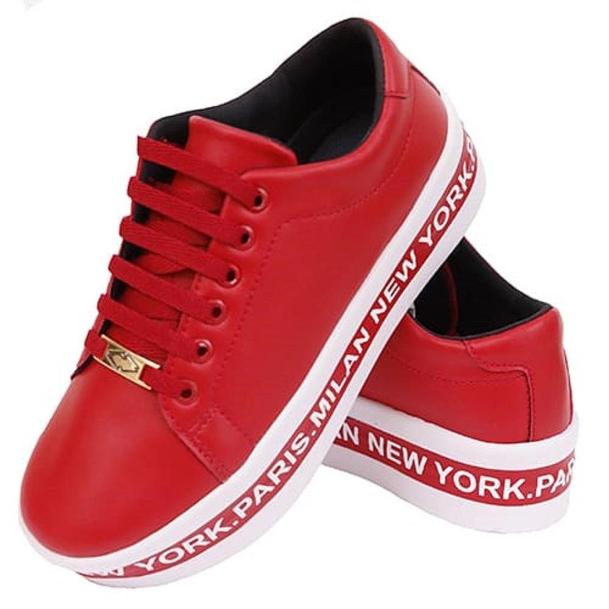 Tênis Casual Liso Feminino Sola Alta Plataforma Detalhada com Cadarço -  Vermelho | Zattini