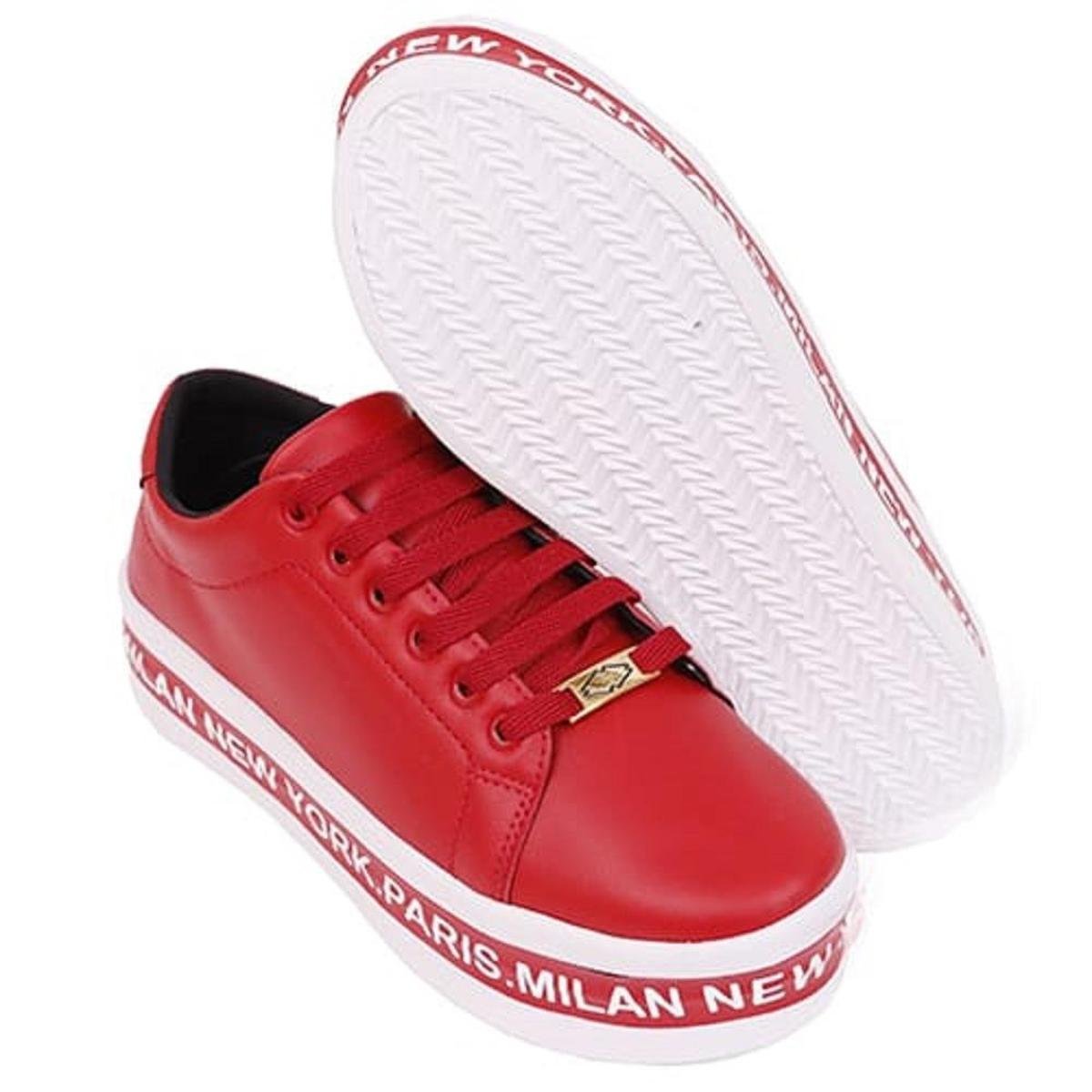 Tênis Casual Liso Feminino Sola Alta Plataforma Detalhada com Cadarço -  Vermelho | Zattini