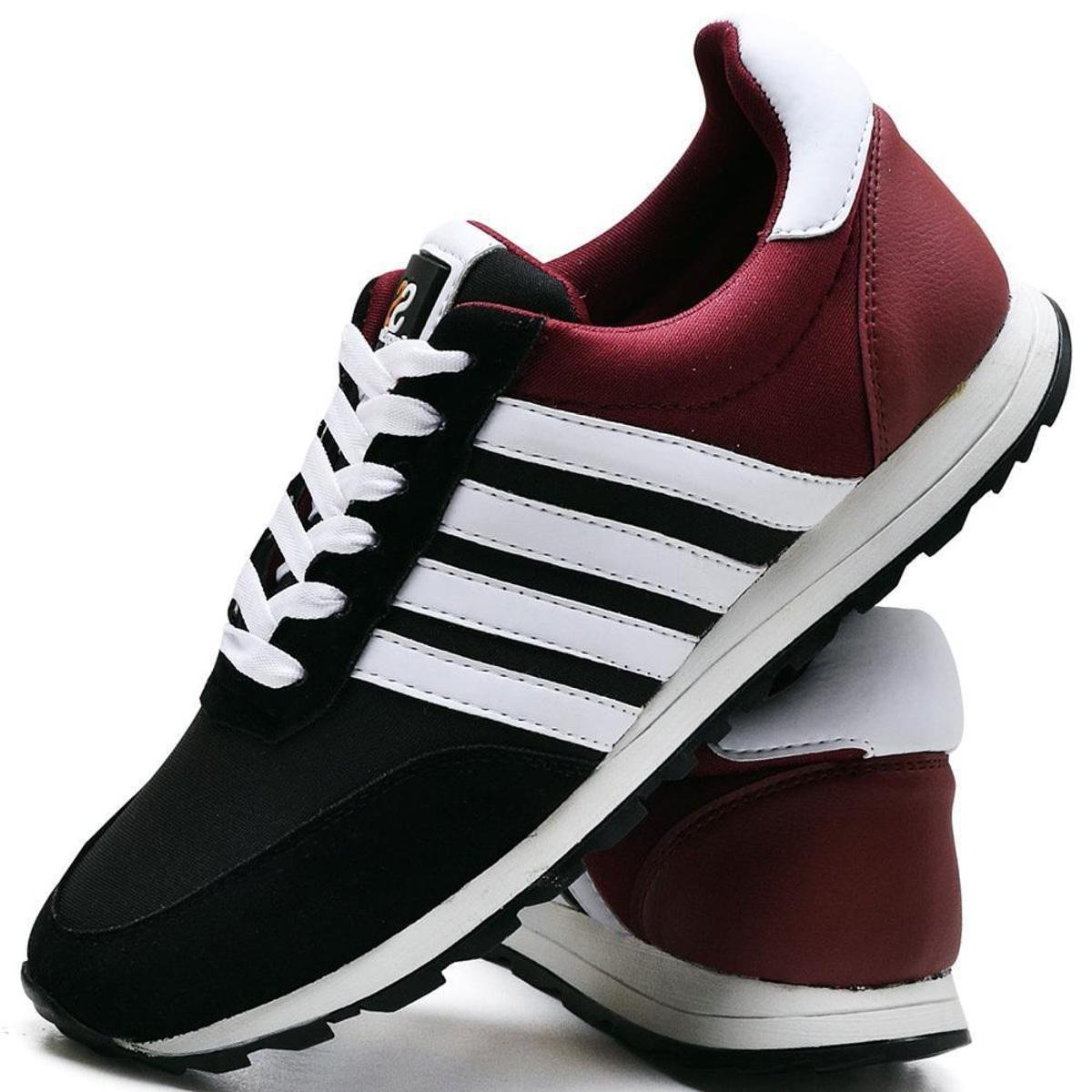 Tênis Casual Masculino Com Recortes e Listras Laterais - Preto Menor preço em Tênis Casual Masculino Com Recortes e Listras Laterais - Preto