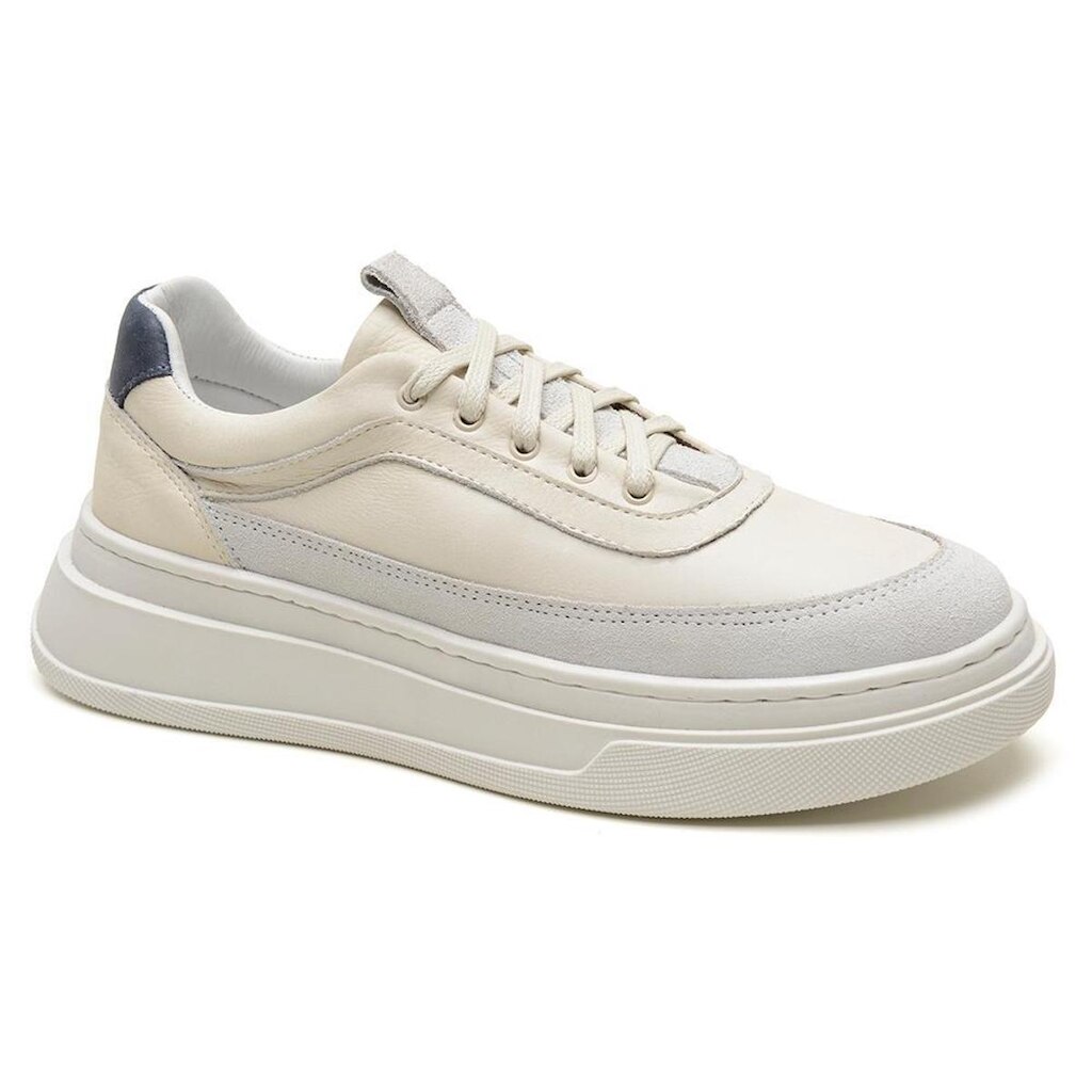 Tênis Casual Masculino Couro Sola Alta Branca Conforto Leve