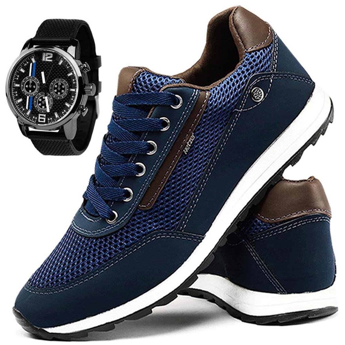 Tênis Casual Masculino Jogger Esporte Fino + Relógio Ponteiro - Marinho Menor preço em Tênis Casual Masculino Jogger Esporte Fino + Relógio Ponteiro - Marinho