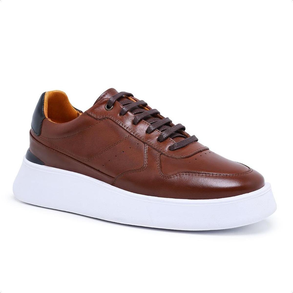 Tênis Casual Masculino Malbork em Couro Marrom Sola Borracha 018000M ...