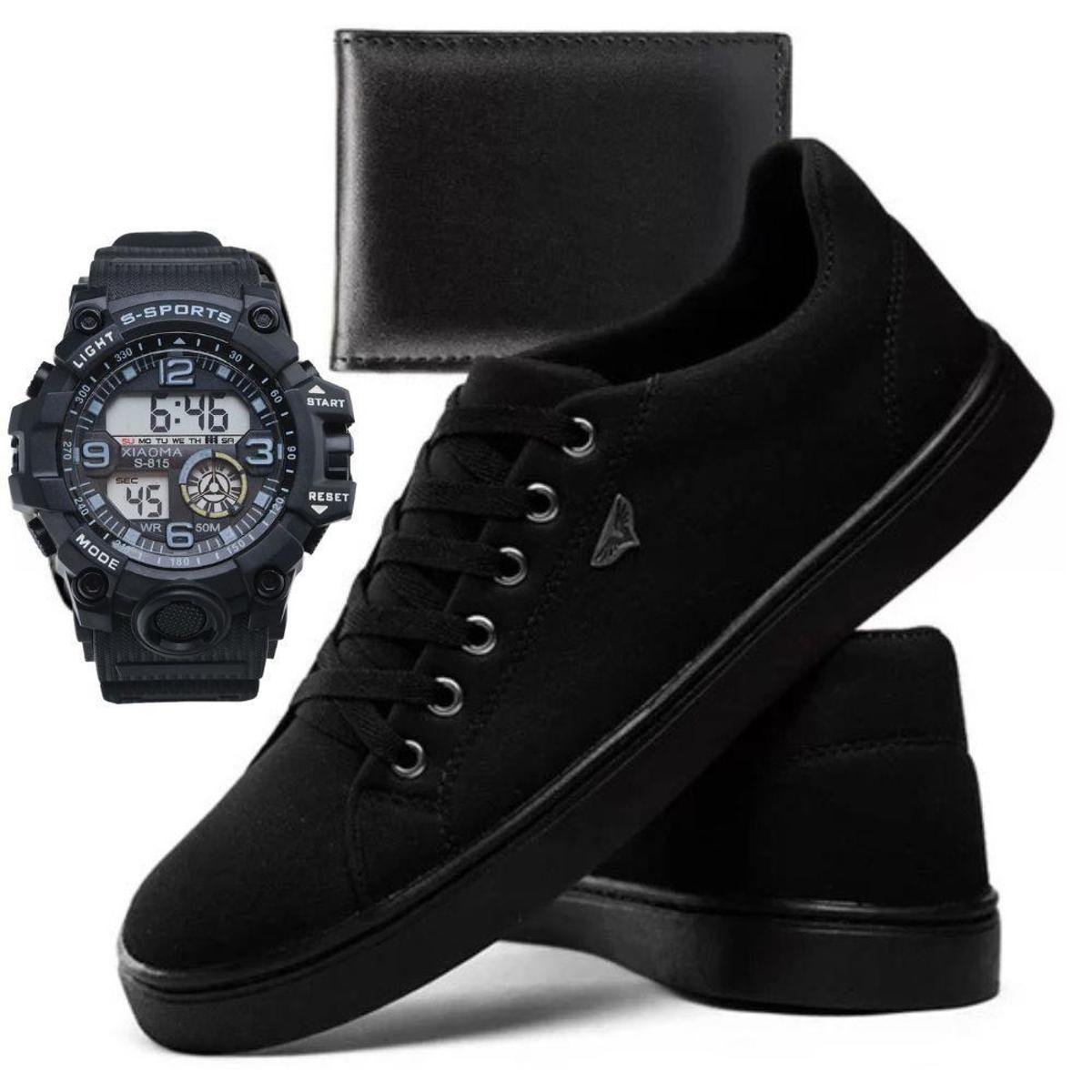 Tênis Casual Masculino SB em Lona com Solado Caixa Alta + Relógio e Carteira Menor preço em Tênis Casual Masculino SB em Lona com Solado Caixa Alta + Relógio e Carteira