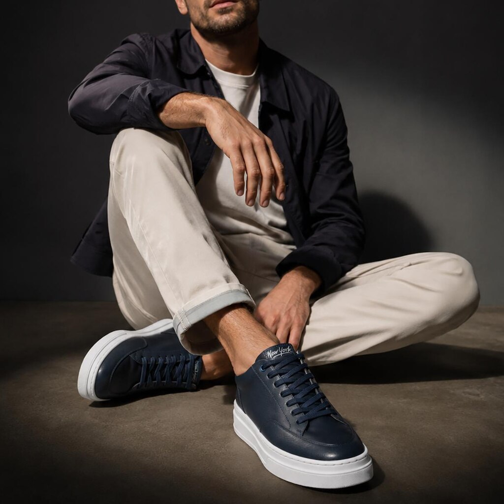 Tênis Casual Masculino Sneaker Sola Alta Streetwear Estilo Urbano Original Urbanzi Azul Marinho