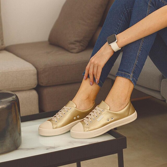 Tenis Casual Metalizado Moderno Flexivel Elegante Feminino