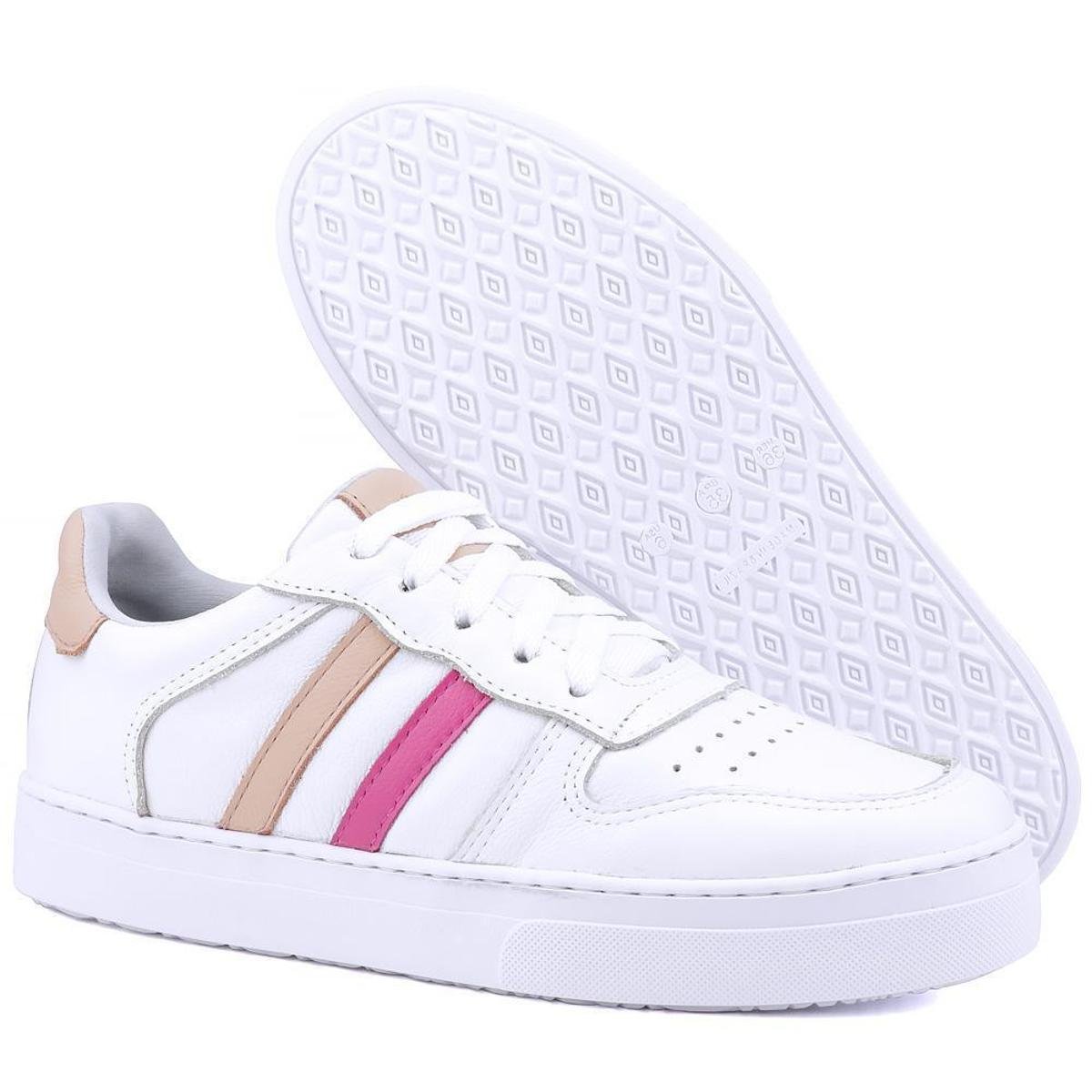 Tênis Casual Mr. Gutt De Couro listras Branco Menor preço em Tênis Casual Mr. Gutt De Couro listras Branco