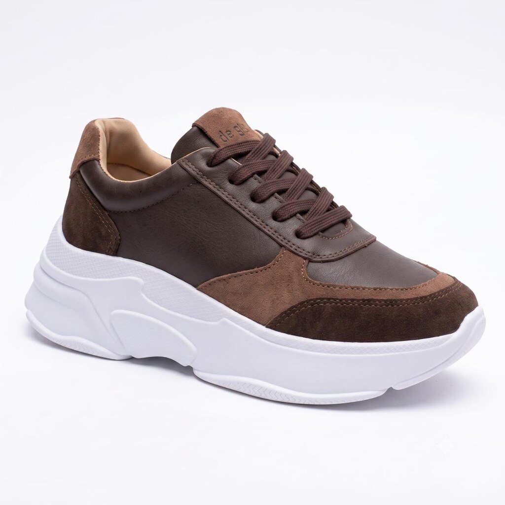 Tênis Chunky Feminino Couro Sola Alta Cadarço Conforto Leve