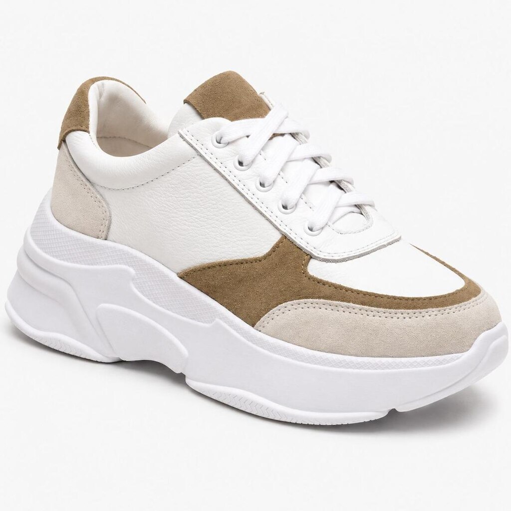 Tênis Chunky Feminino Couro Sola Alta Cadarço Conforto Leve
