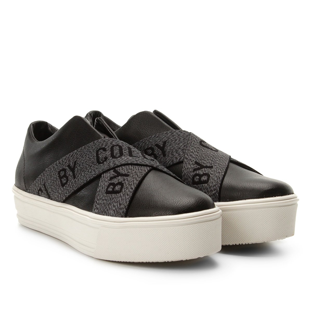 Tênis Colcci Sem Cadarço Plataforma Vulcanizado Faixa Esportiva Feminino -  Preto+Branco | Zattini