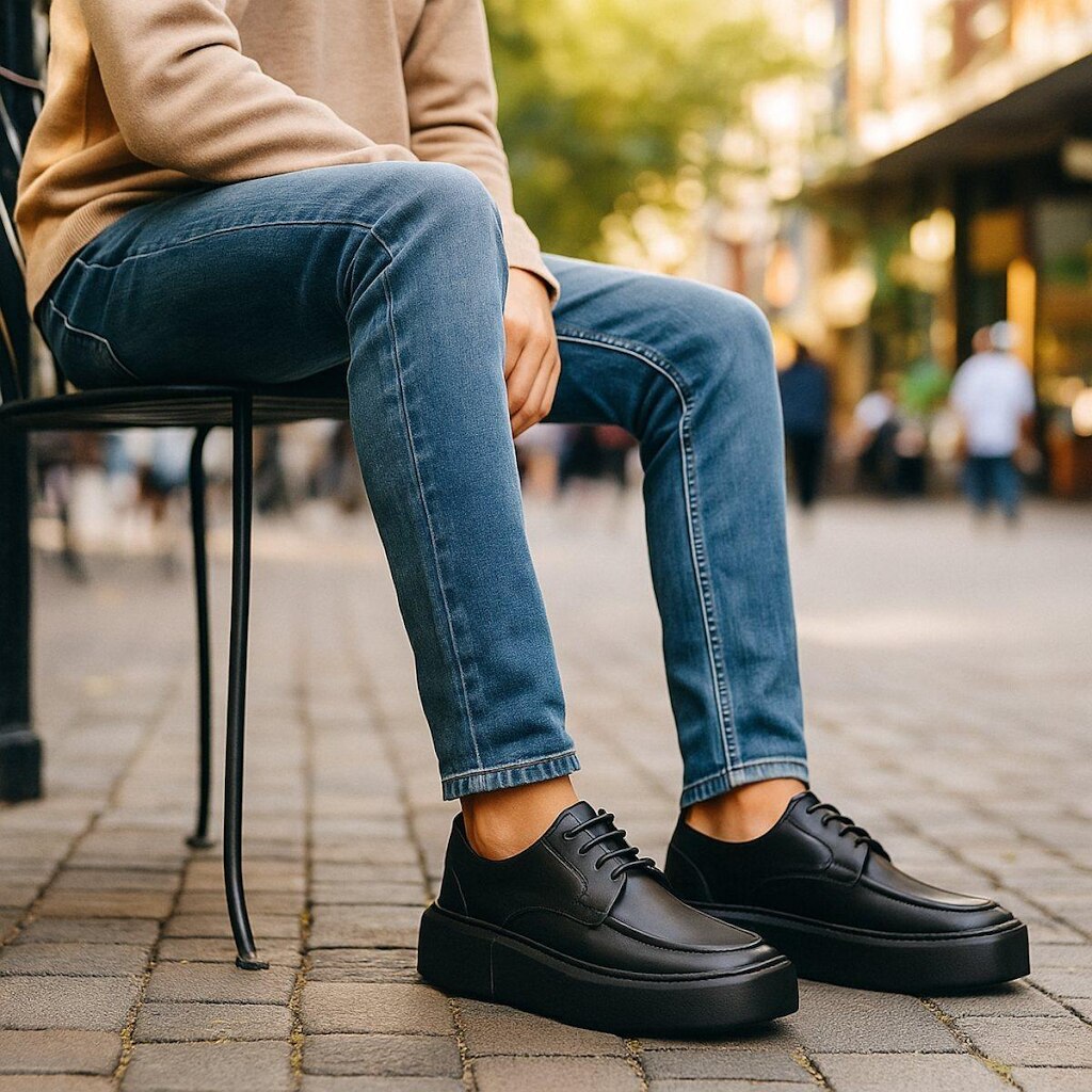 Tênis Confort Masculino em Couro Premium Solado Alto Estilo Urbano Sofisticado