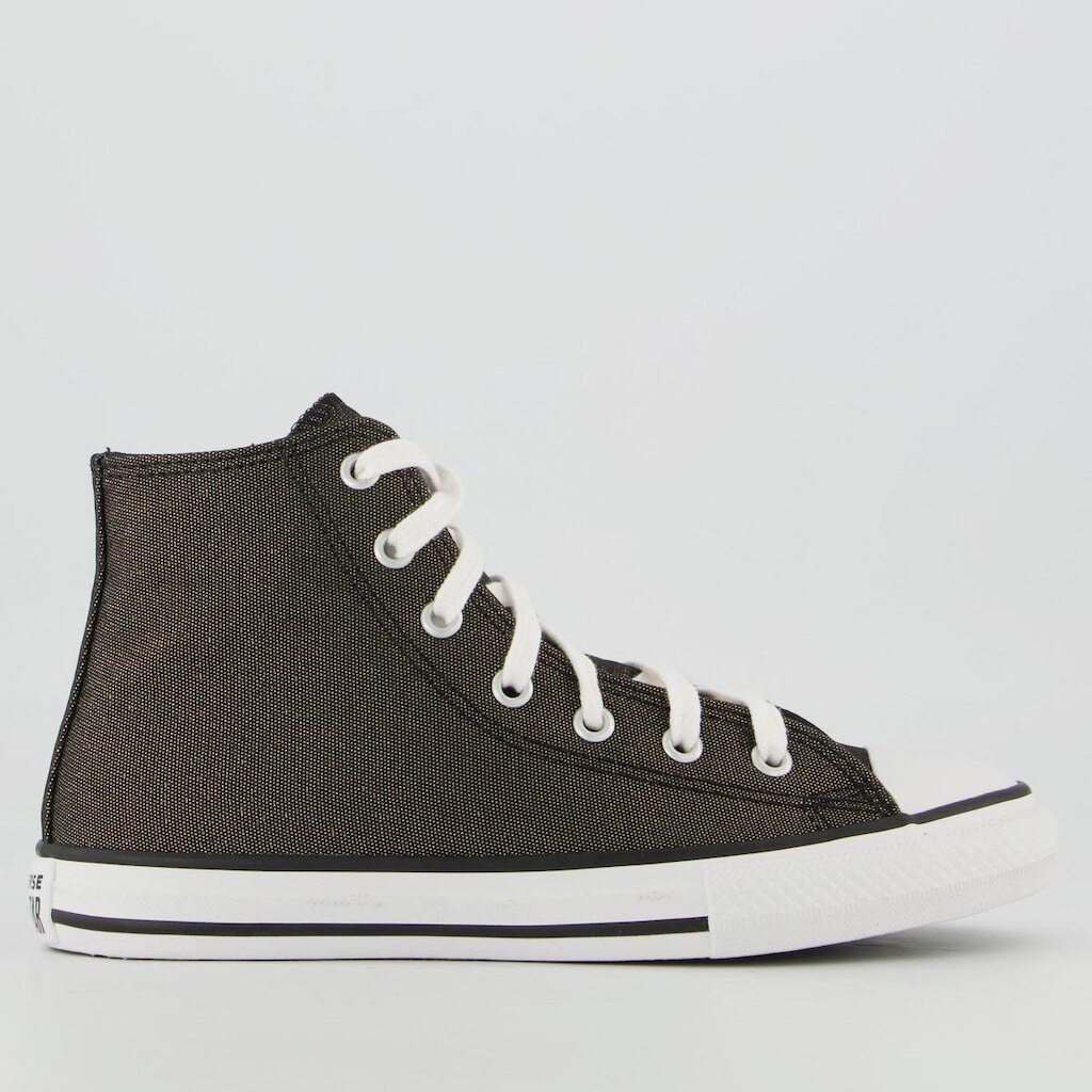 Tênis Converse All Star Chuck Taylor Cano Alto Juvenil Preto e Dourado