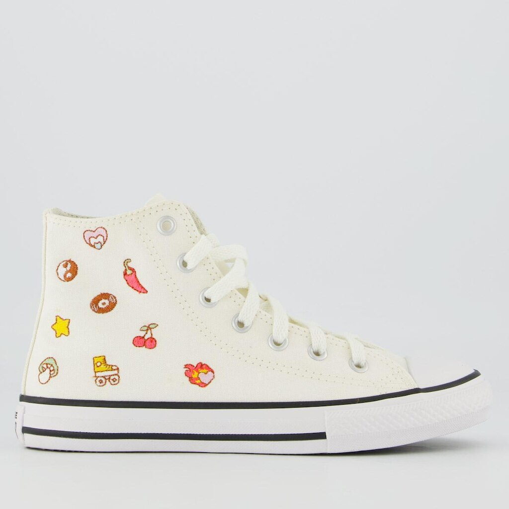 Tênis Converse All Star CK Stikers Juvenil Cano Alto Branco