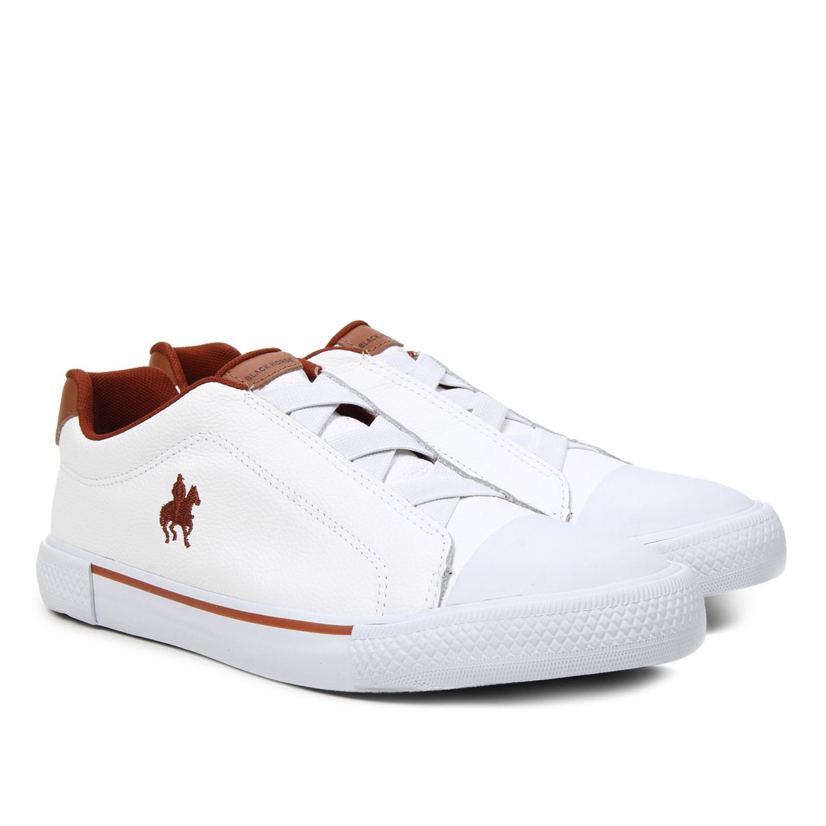 Tênis Couro Black Horse Polo Masculino - Branco+Marrom Menor preço em Tênis Couro Black Horse Polo Masculino - Branco+Marrom