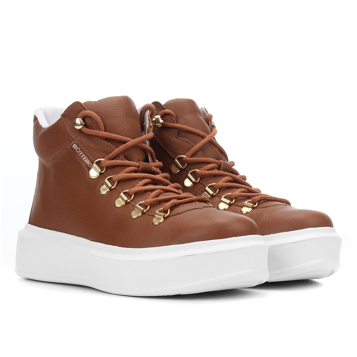 Tênis Couro Bottero Cano Alto Feminino - Caramelo Menor preço em Tênis Couro Bottero Cano Alto Feminino - Caramelo