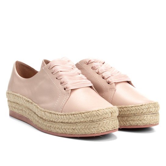 Tênis Couro Bottero Espadrille Corda Amarração Feminino - Rosa Claro