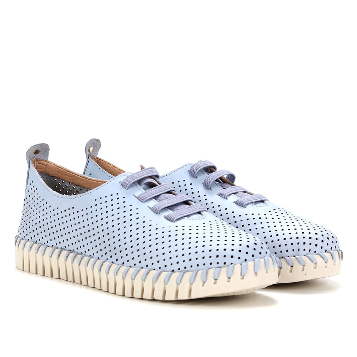 Tênis Couro Bottero Perfuros Feminino - Azul Claro Menor preço em Tênis Couro Bottero Perfuros Feminino - Azul Claro