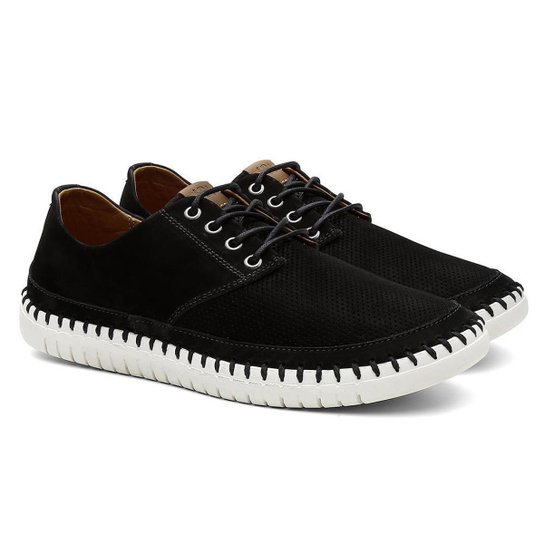 Tênis Couro Cadarço Conforto Dia a Dia HShoes Masculino - Preto