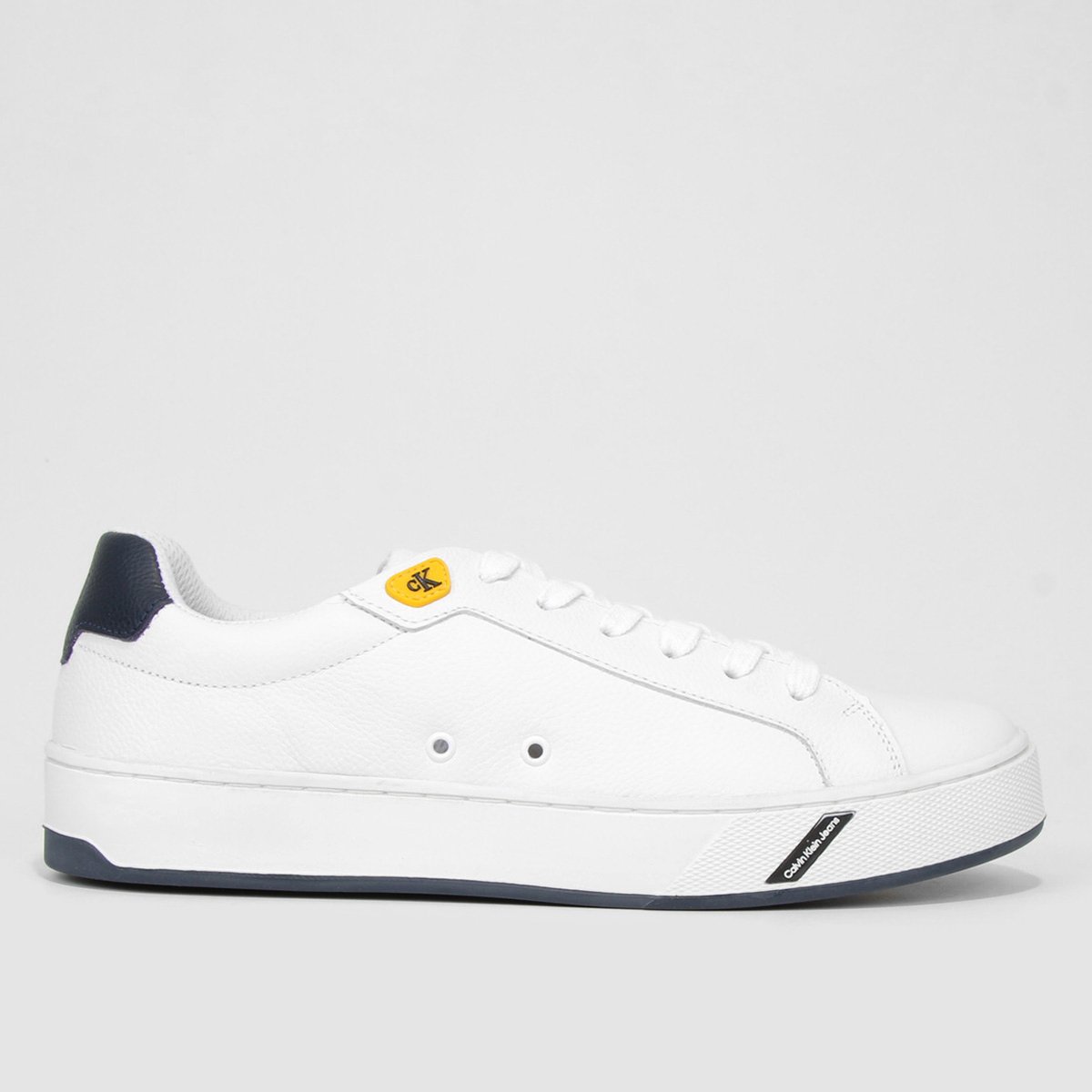 Tênis Couro Calvin Klein Baixo Palito Básico Masculino - Branco Menor preço em Tênis Couro Calvin Klein Baixo Palito Básico Masculino - Branco