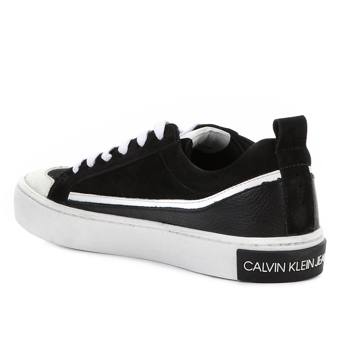 sapatênis couro calvin klein recortes preto