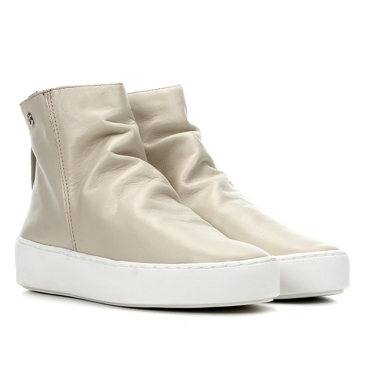 Tênis Couro Cano Alto Bottero Zíper Feminino - Off White Menor preço em Tênis Couro Cano Alto Bottero Zíper Feminino - Off White