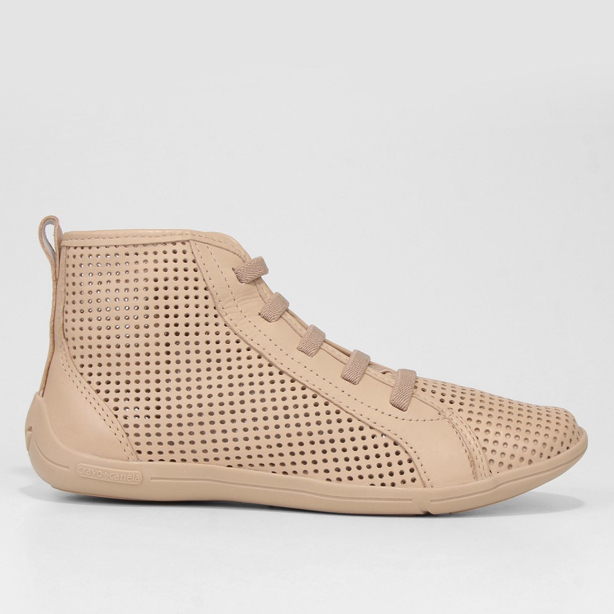 Tênis Couro Cravo e Canela Cano Médio Perfuros Feminino - Bege Menor preço em Tênis Couro Cravo e Canela Cano Médio Perfuros Feminino - Bege