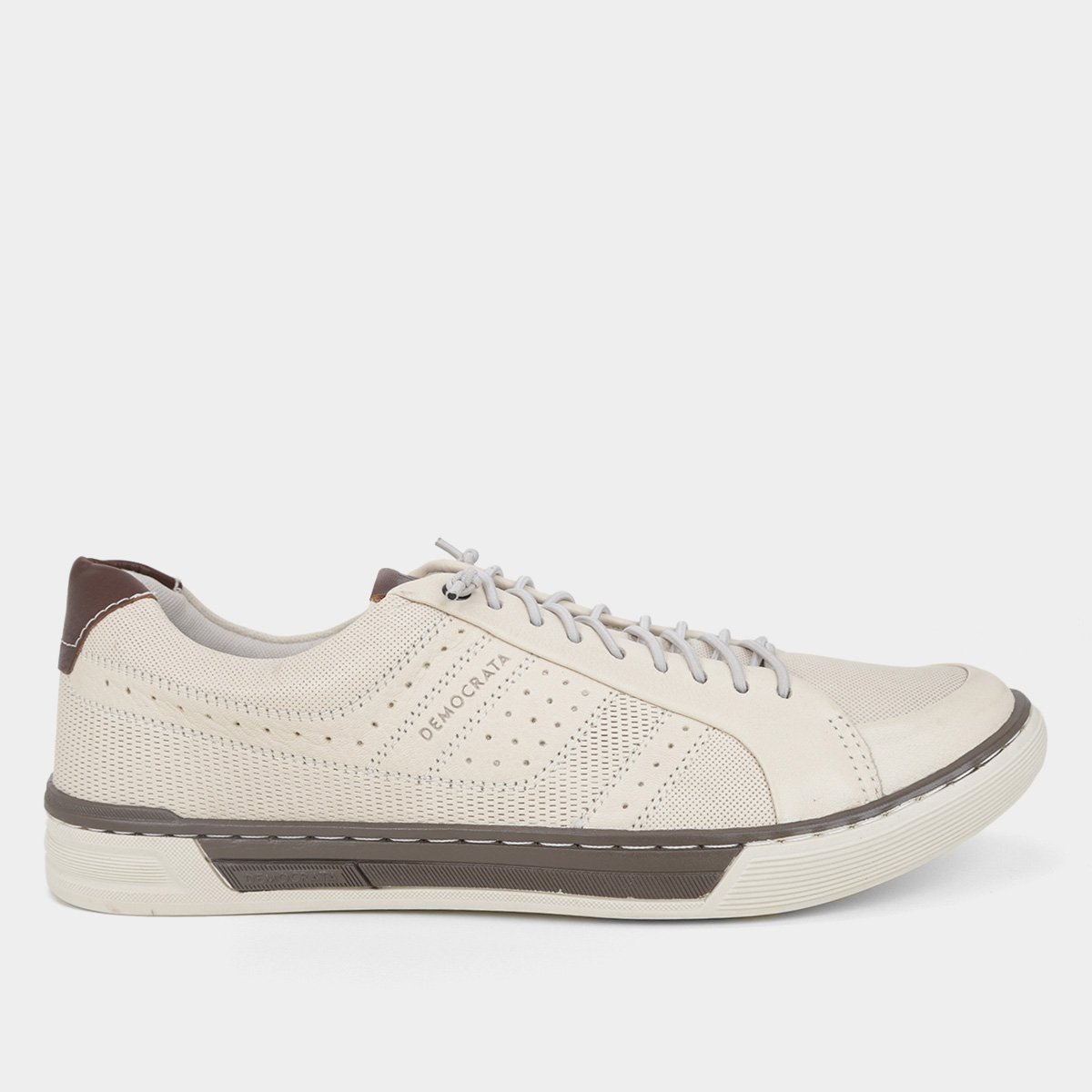Tênis Couro Democrata Blend Masculino - Branco+Marrom Menor preço em Tênis Couro Democrata Blend Masculino - Branco+Marrom