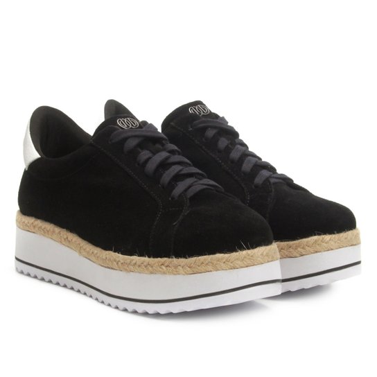 Tênis Couro Dumond Plataforma Corda Feminino - Preto+Branco