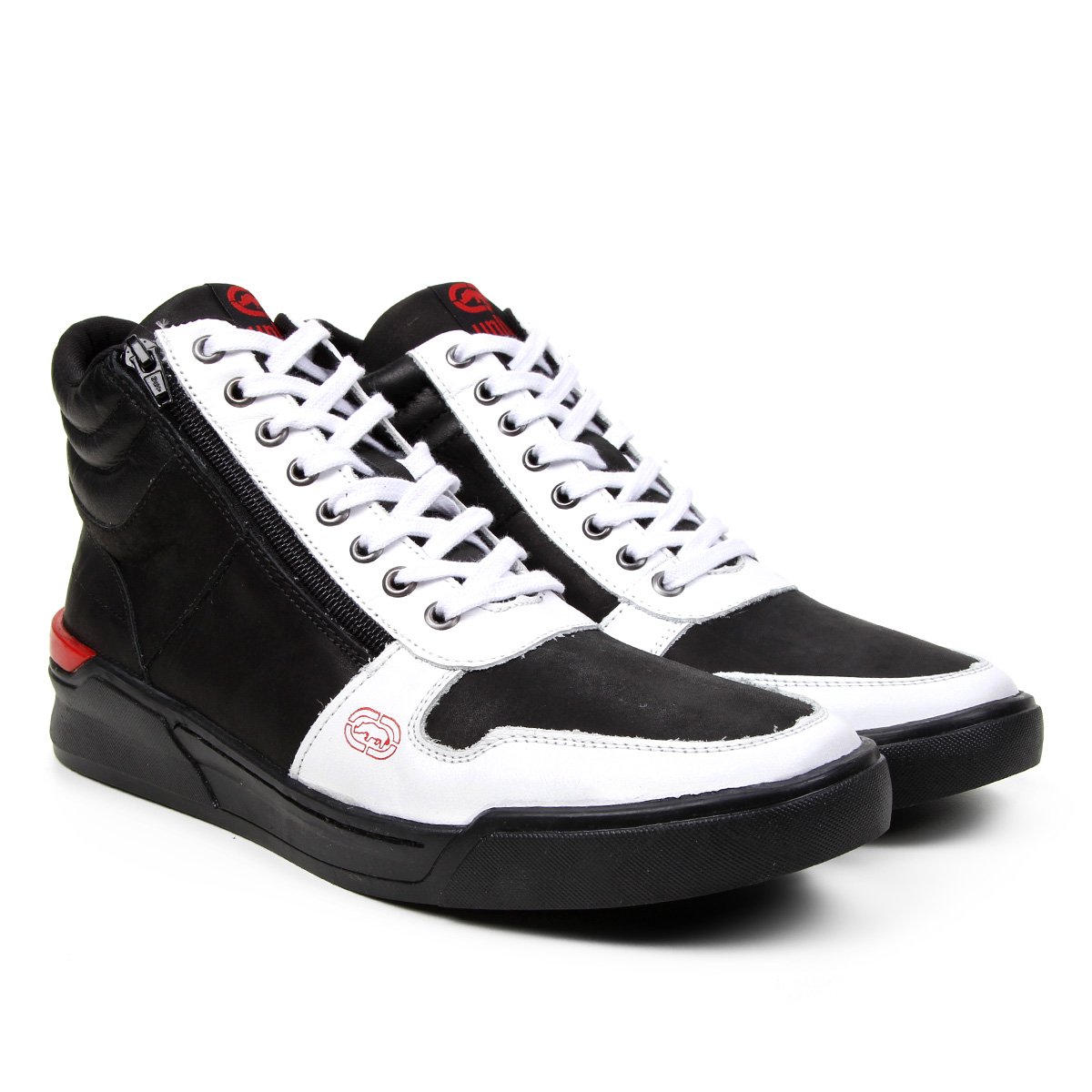 Tênis Couro Ecko Bicolor Cano Médio Masculino - Branco+Preto Menor preço em Tênis Couro Ecko Bicolor Cano Médio Masculino - Branco+Preto