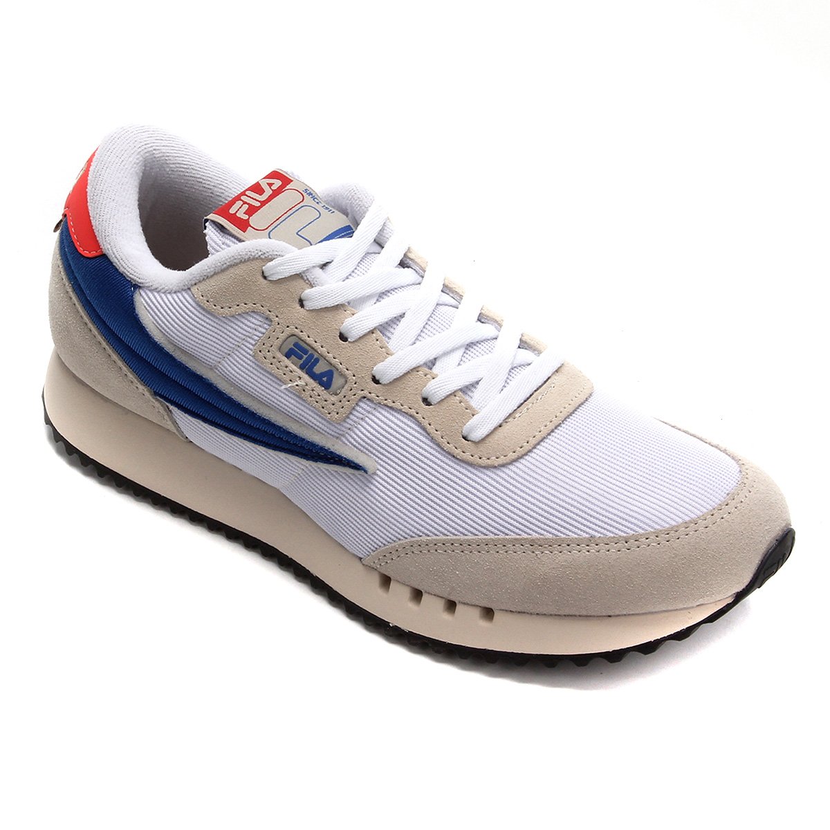 Tenis Couro Fila F-1911 Feminino - Bege+Azul Menor preço em Tenis Couro Fila F-1911 Feminino - Bege+Azul