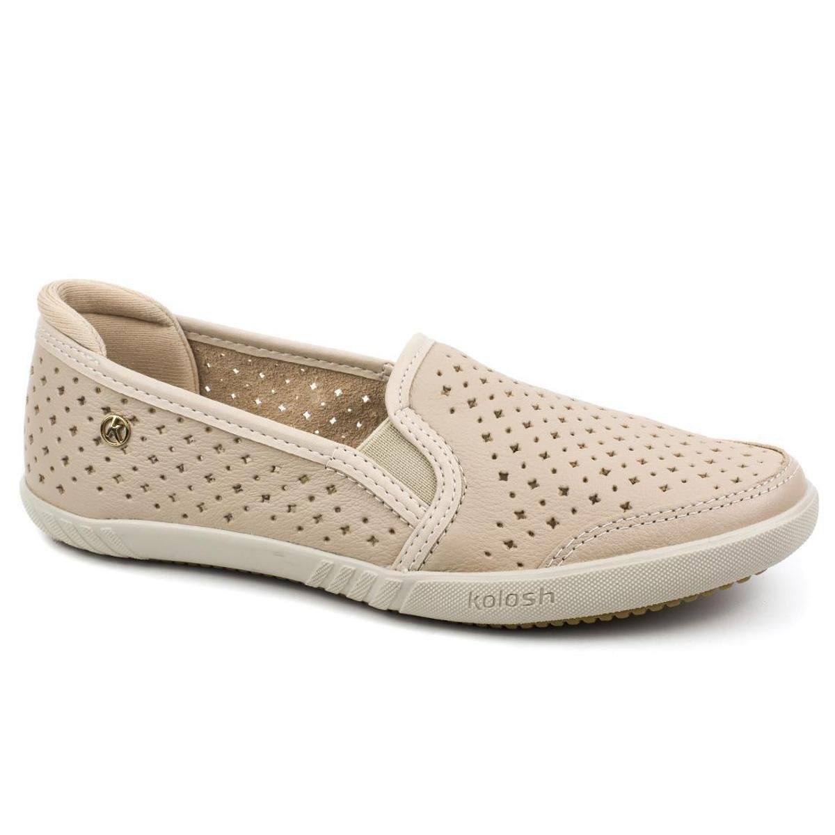 Tênis Couro Kolosh Slip On Sapatilha Palmilha Com Gel Feminino - Bege Menor preço em Tênis Couro Kolosh Slip On Sapatilha Palmilha Com Gel Feminino - Bege