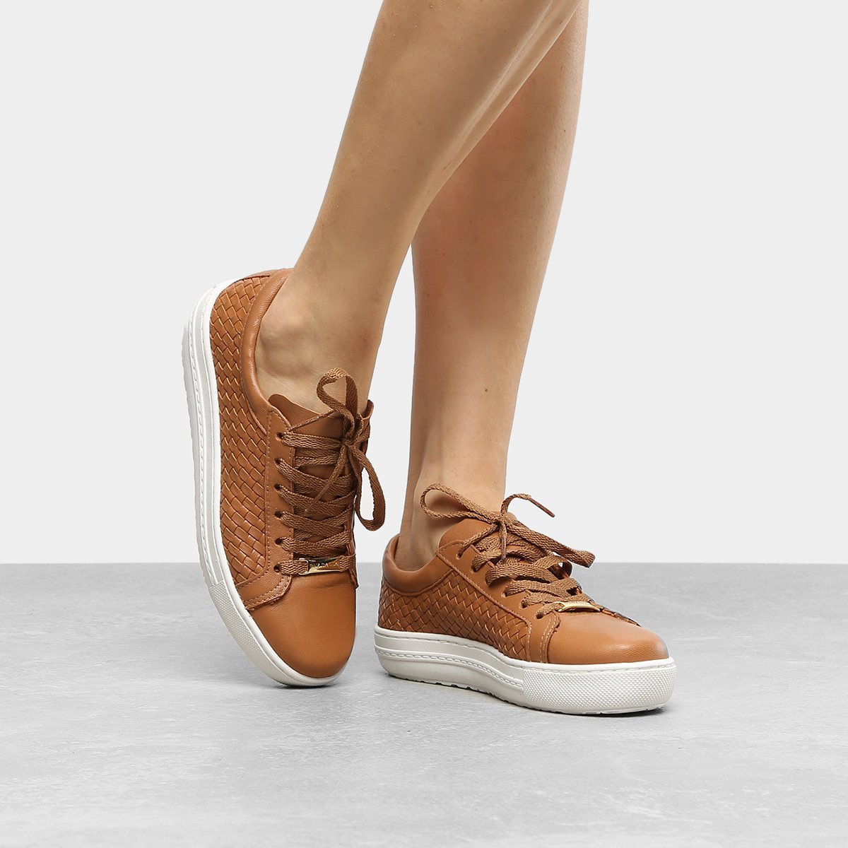 Tênis Luz da Lua Marrom Monograma Preto Couro - Berti Maria