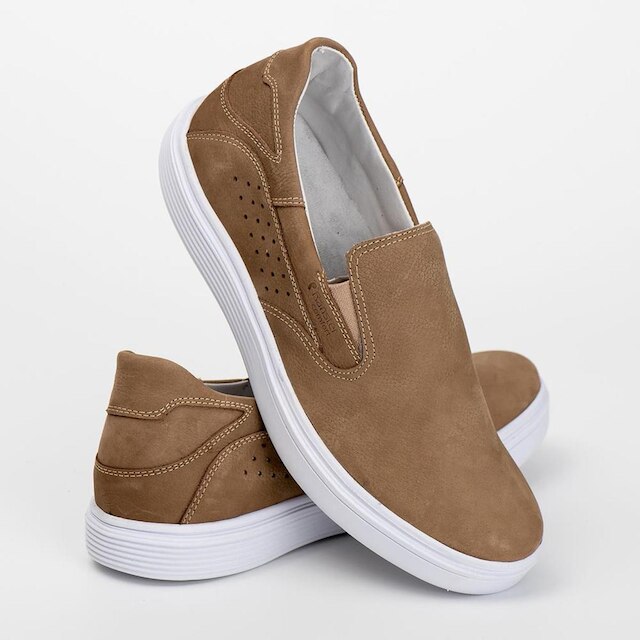 Tênis Couro Masculino Slip on Calce Fácil Conforto